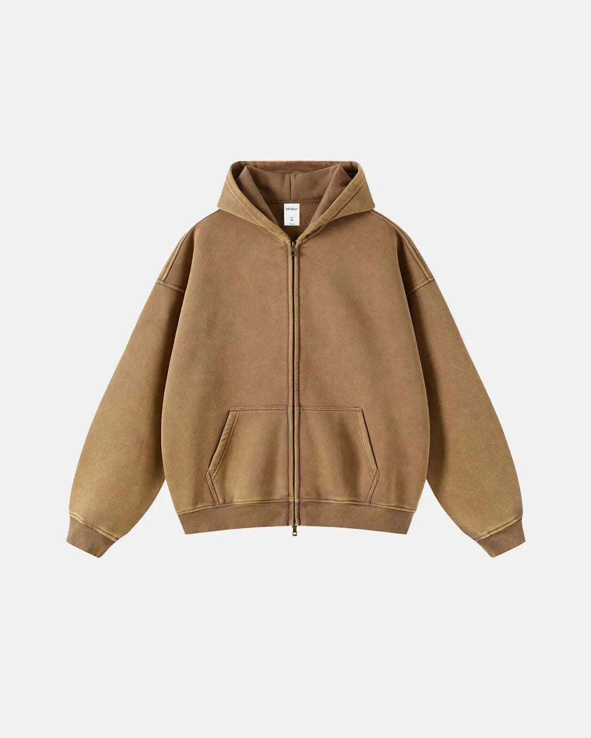 Flation Washed Distressed Fleece Zip Up Hoodies