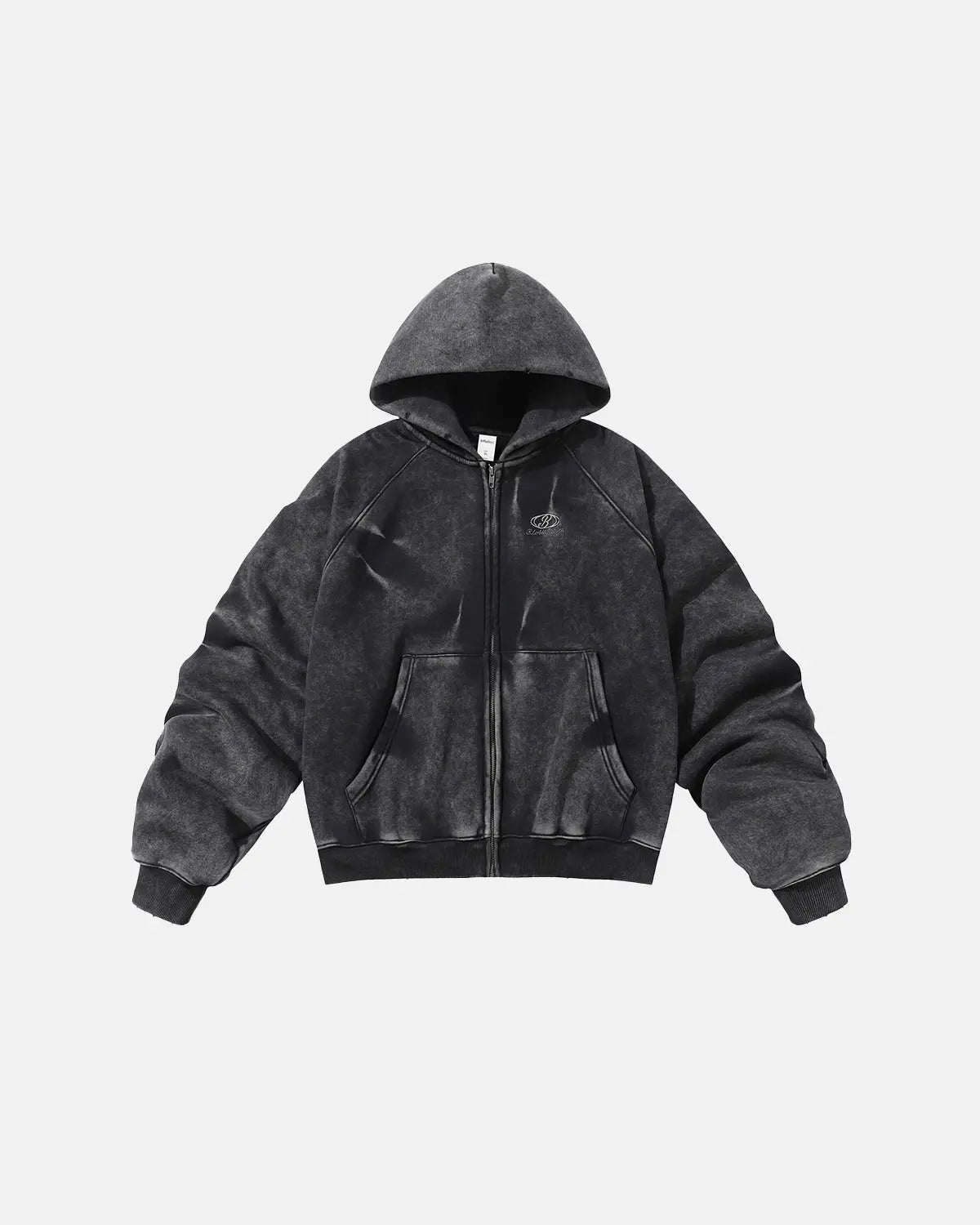 Acid Washed Embroidery Zip Up Hoodies | Flation Streetwear