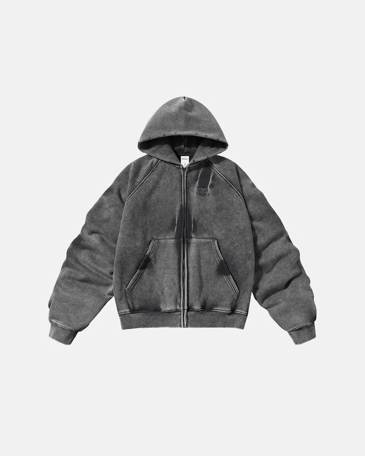 Acid Washed Embroidery Zip Up Hoodies | Flation Streetwear