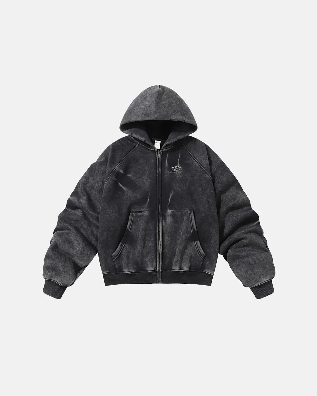 Acid Washed Embroidery Zip Up Hoodies | Flation Streetwear