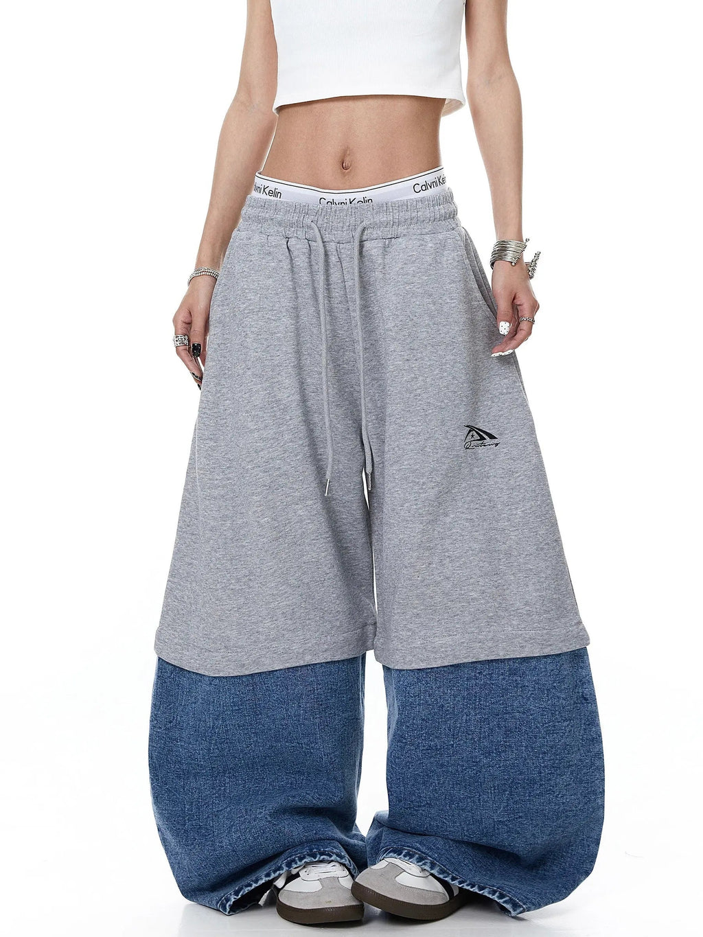 Denim Detachable Patchwork Barrel Joggers | Flation Streetwear