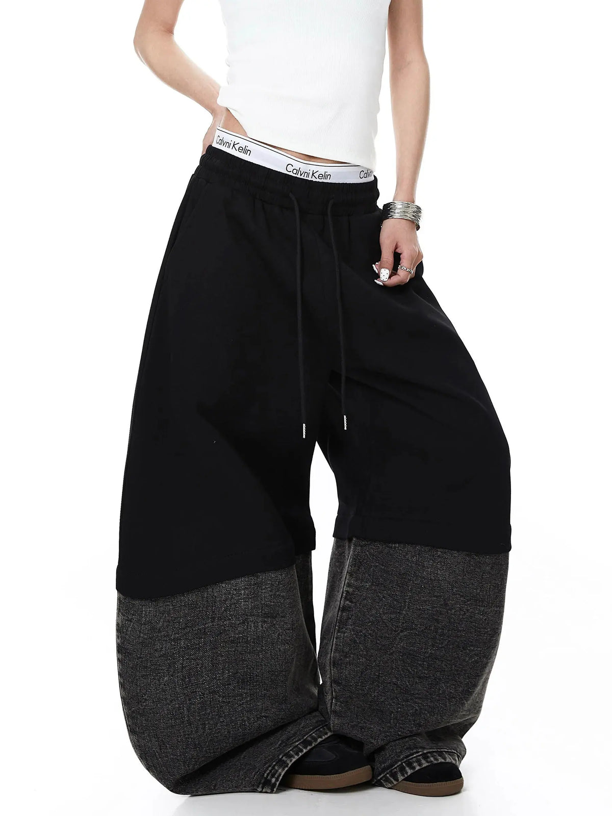 Denim Detachable Patchwork Barrel Joggers | Flation Streetwear