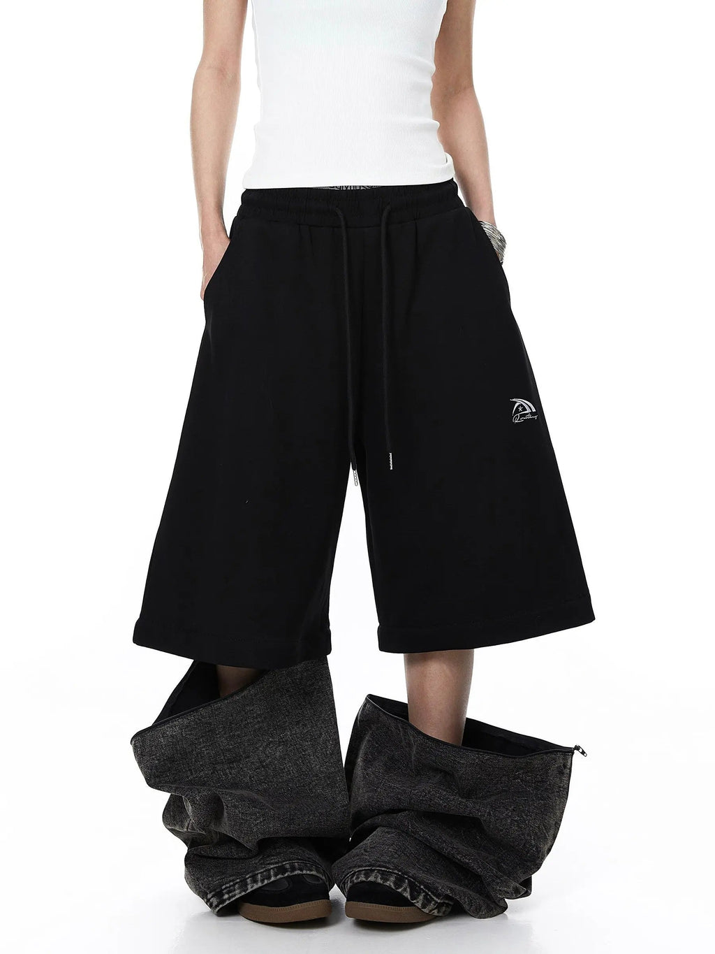 Denim Detachable Patchwork Barrel Joggers | Flation Streetwear