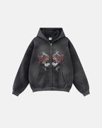 Flation Washed Graphic Zip Up Hoodies
