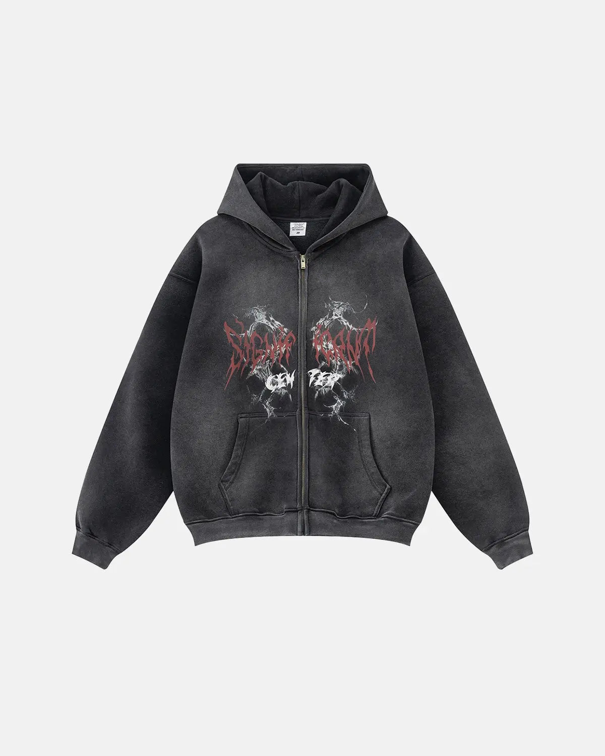 Flation Washed Graphic Zip Up Hoodies