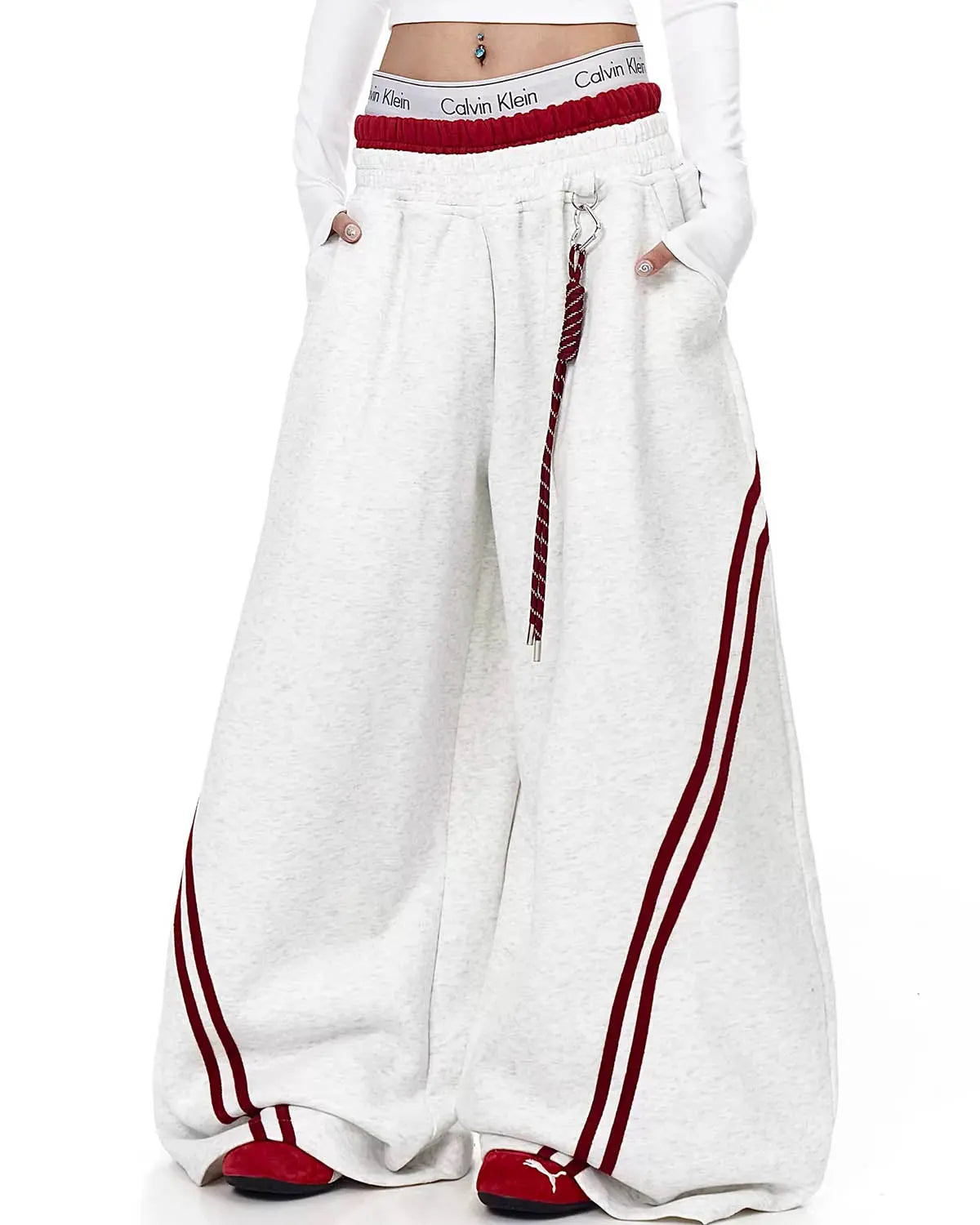 Grey Striped Baggy Sweatpants | Flation Streetwear