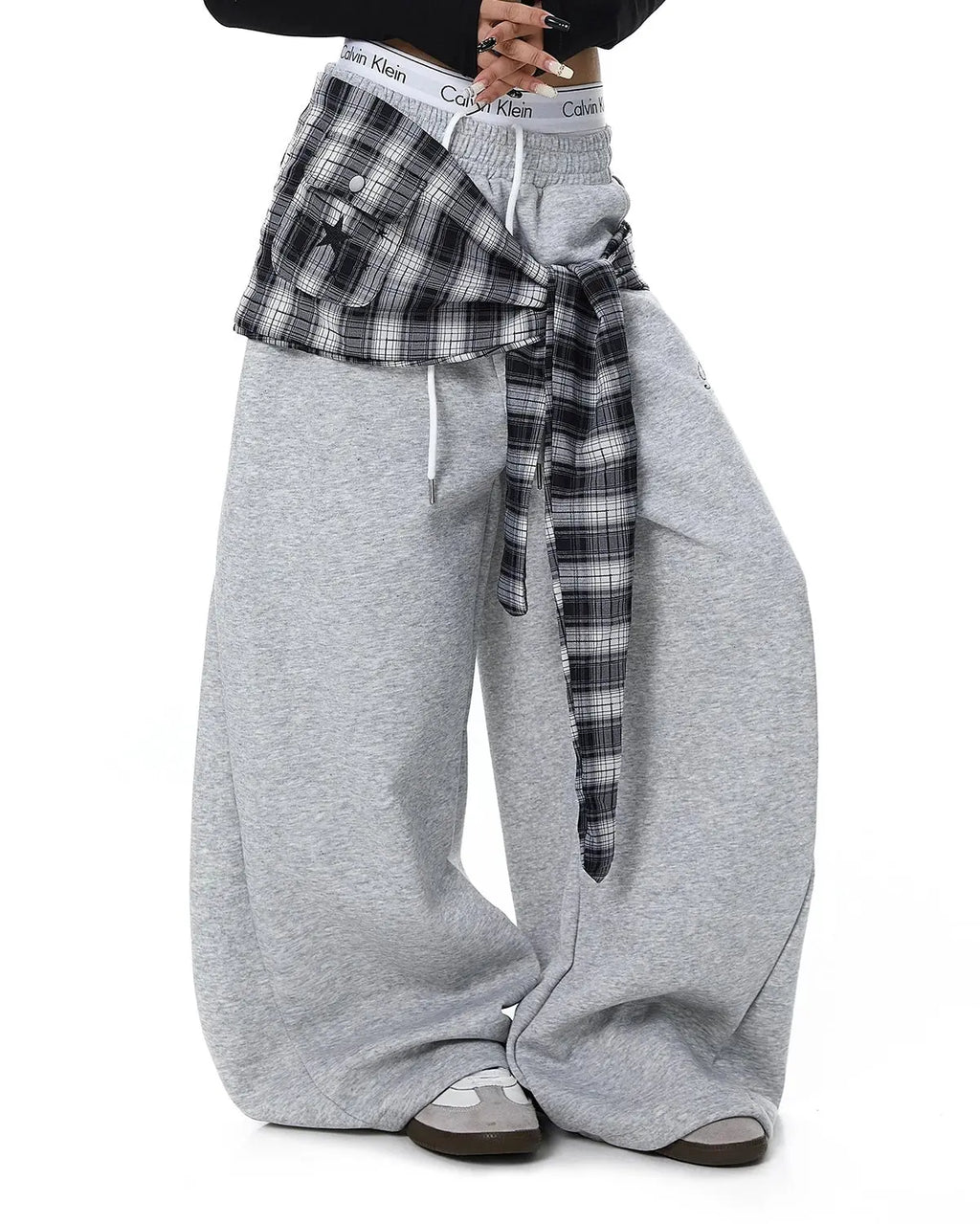 Plaid Layered Baggy Sweatpants | Flation Streetwear