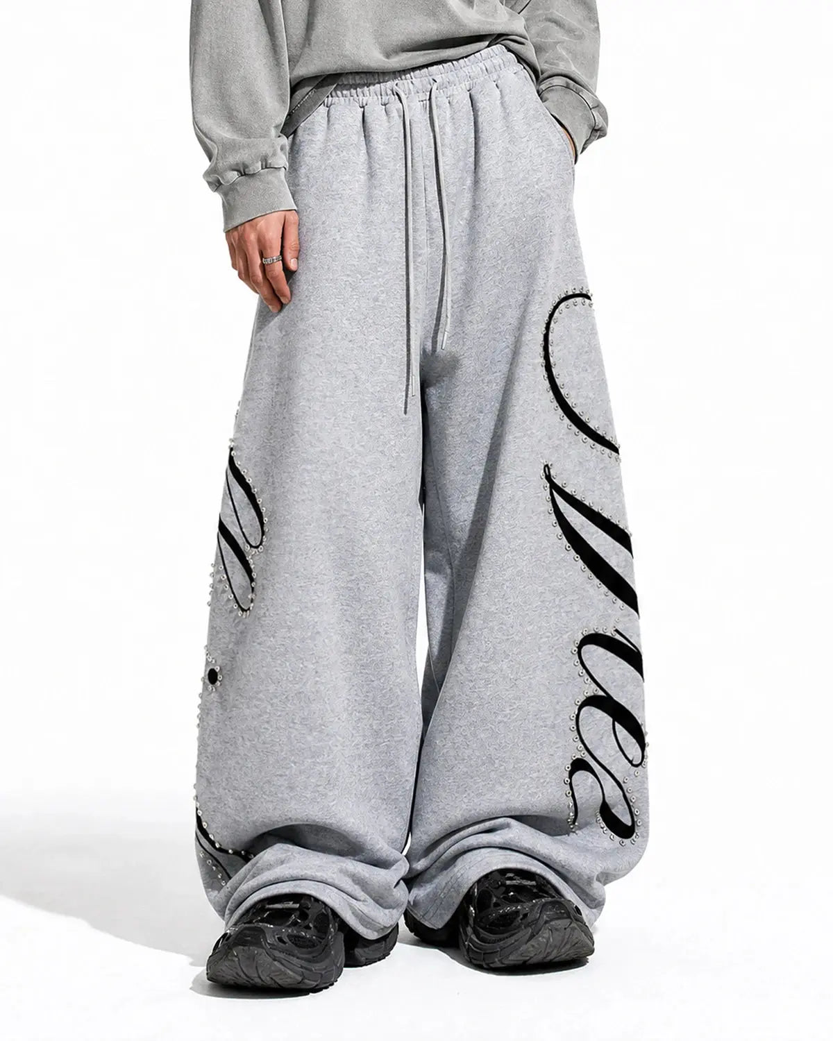 Rhinestone Script Baggy Sweatpants | Flation Streetwear