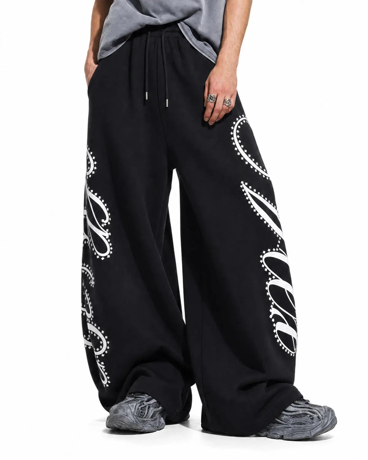 Rhinestone Script Baggy Sweatpants | Flation Streetwear