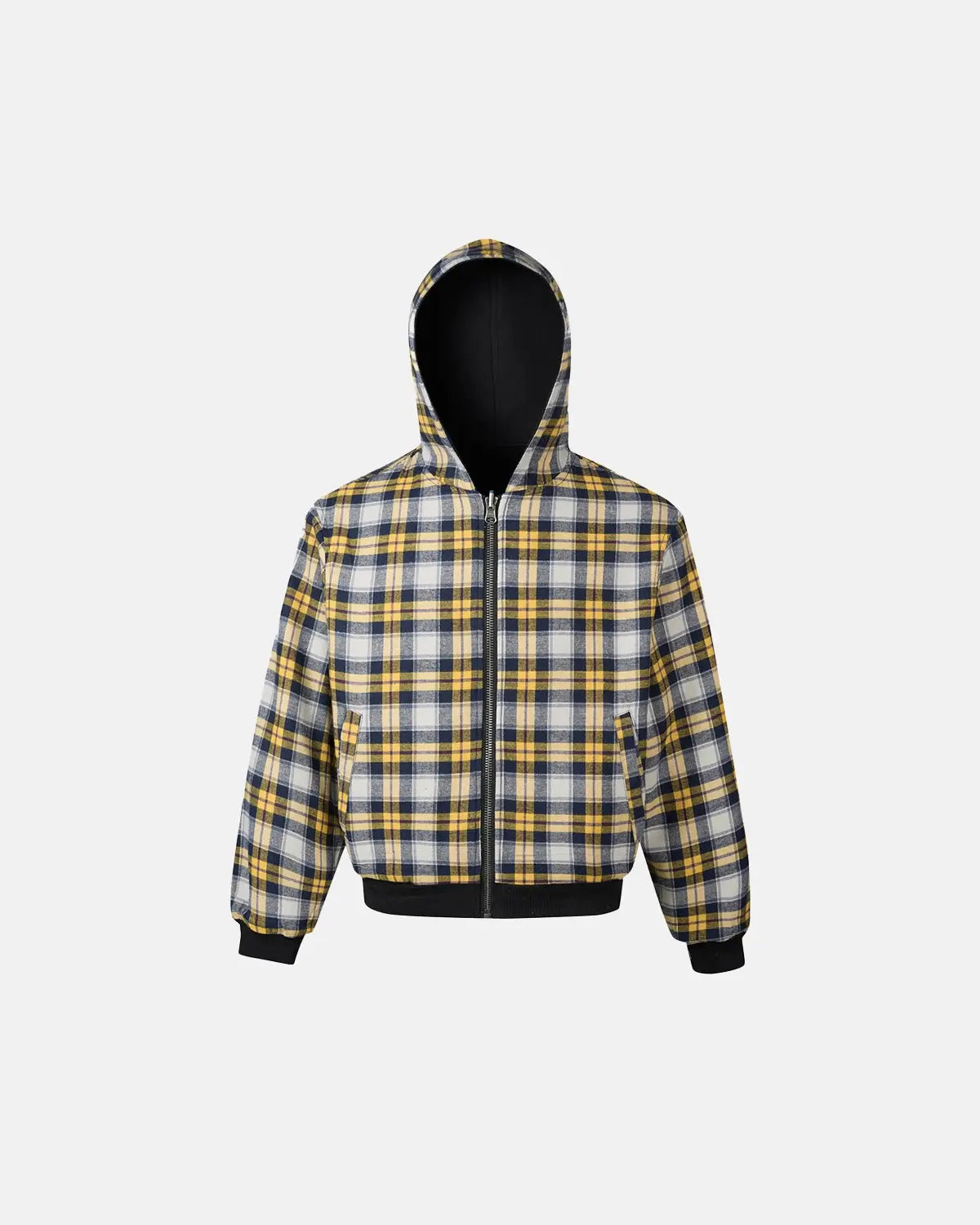 Yellow Plaid Reversible Zip-Up Hoodie | Flation Streetwear