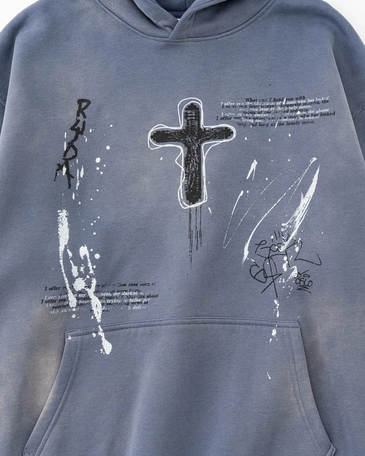 Graffiti Print Acid Washed Fleece Hoodies | Flation Streetwear