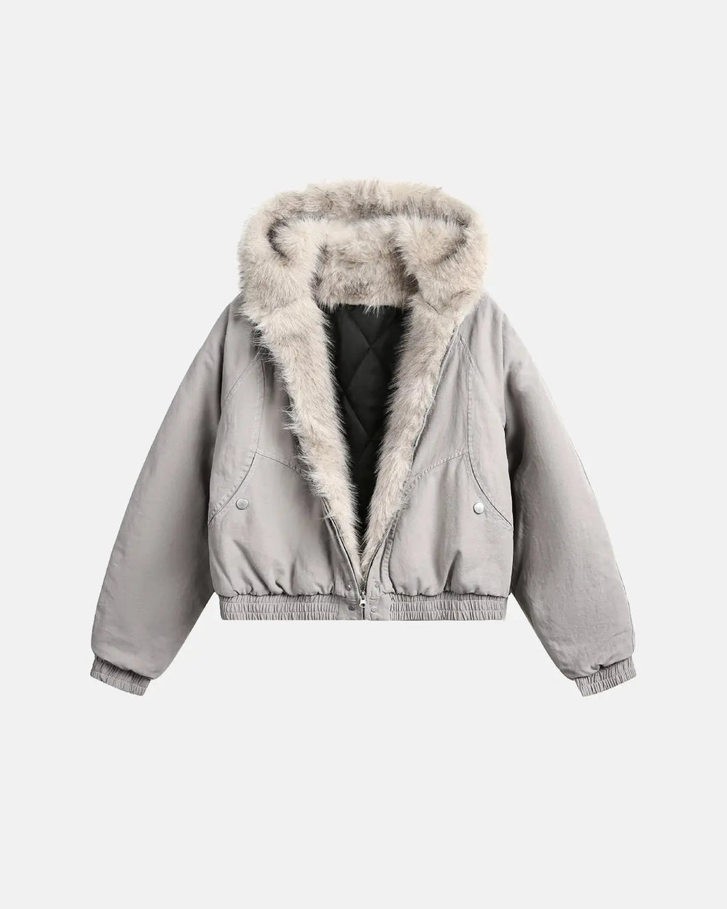 Faux Fur Lined Bomber Hooded Jacket | Flation Streetwear