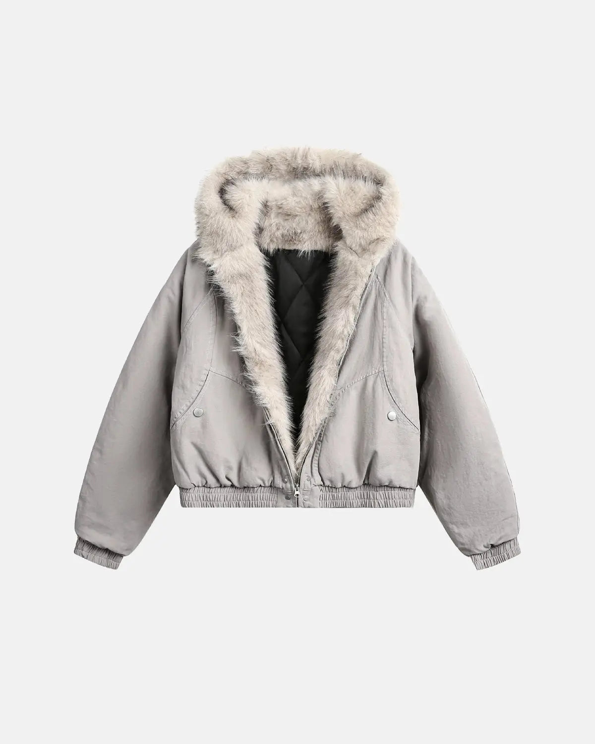 Faux Fur Lined Bomber Hooded Jacket | Flation Streetwear