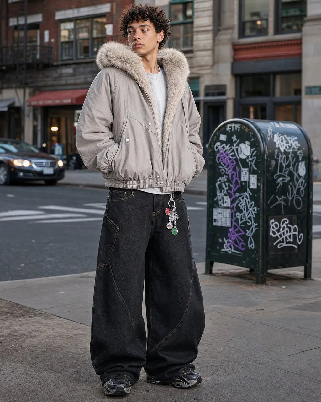 Faux Fur Lined Bomber Hooded Jacket | Flation Streetwear