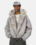 Faux Fur Lined Bomber Hooded Jacket | Flation Streetwear