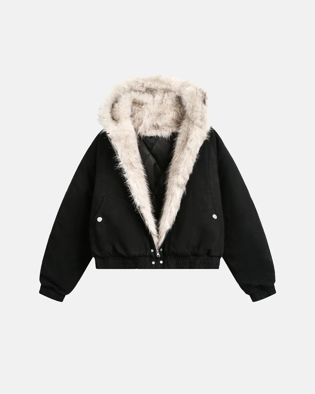 Faux Fur Lined Bomber Hooded Jacket | Flation Streetwear