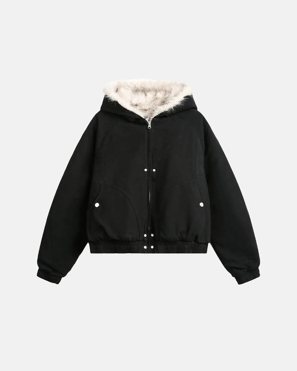 Faux Fur Lined Bomber Hooded Jacket | Flation Streetwear