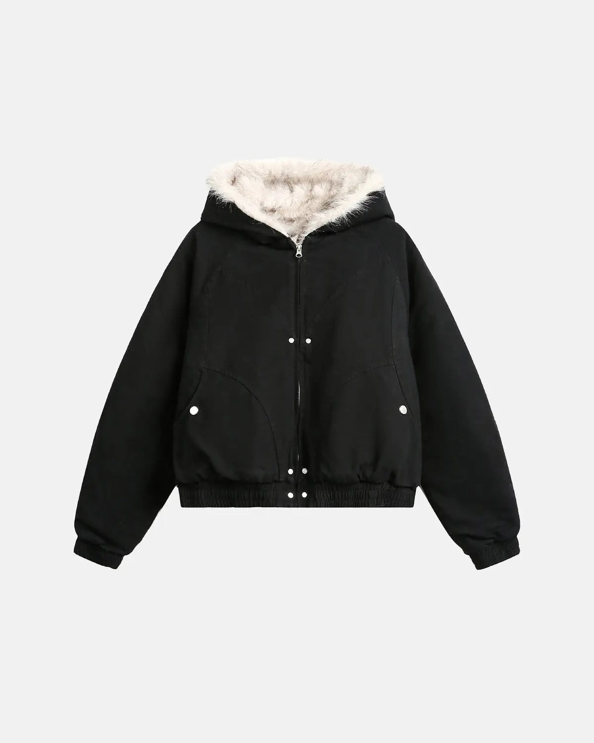 Faux Fur Lined Bomber Hooded Jacket | Flation Streetwear