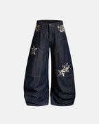 Leopard Star Patch Barrel Jeans | Flation Streetwear