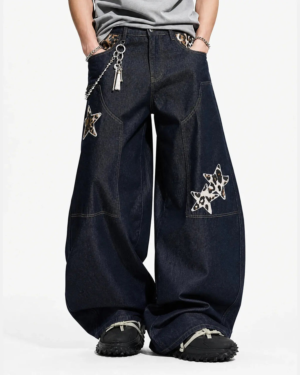 Leopard Star Patch Barrel Jeans | Flation Streetwear