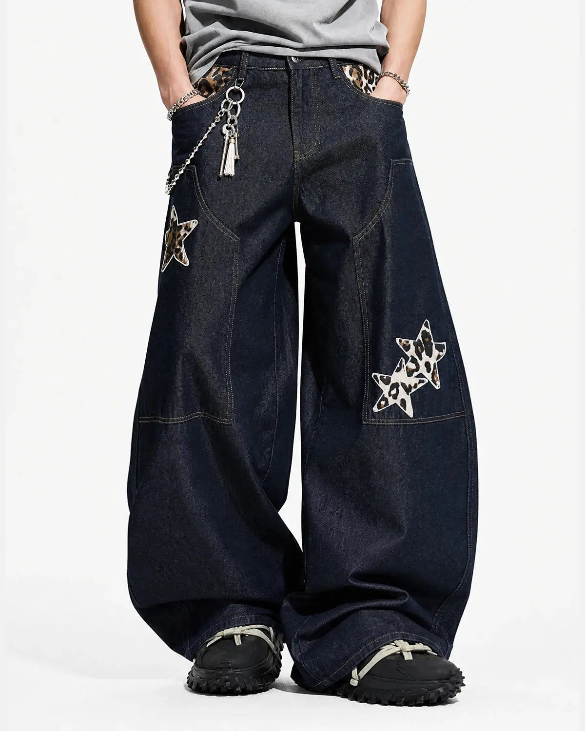 Leopard Star Patch Barrel Jeans | Flation Streetwear