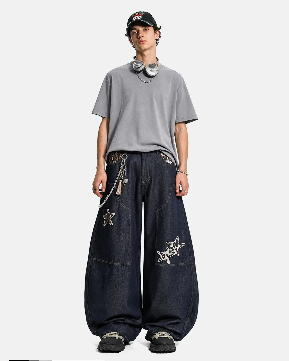 Leopard Star Patch Barrel Jeans | Flation Streetwear