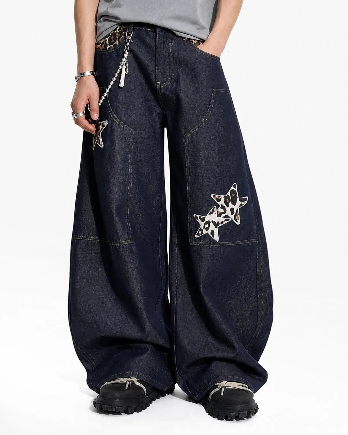 Leopard Star Patch Barrel Jeans | Flation Streetwear
