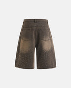 Colorful Rhinestone Washed Jeans Shorts | Flation Streetwear