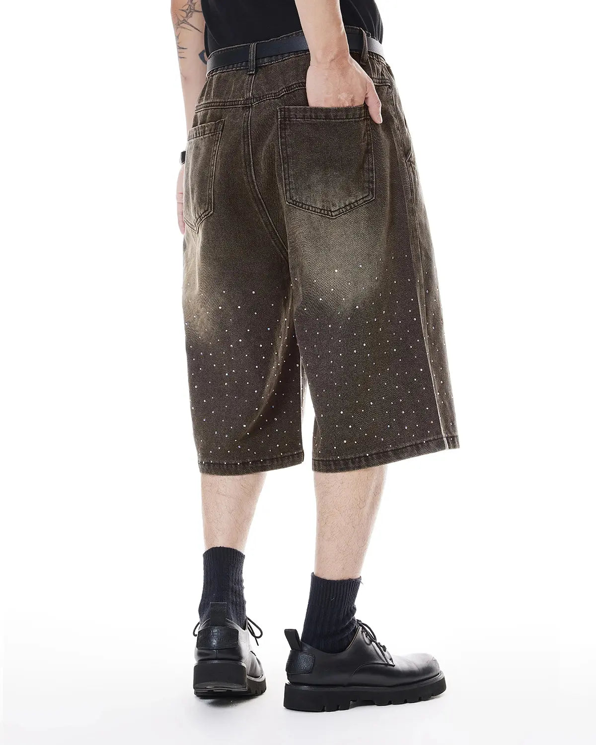 Colorful Rhinestone Washed Jeans Shorts | Flation Streetwear