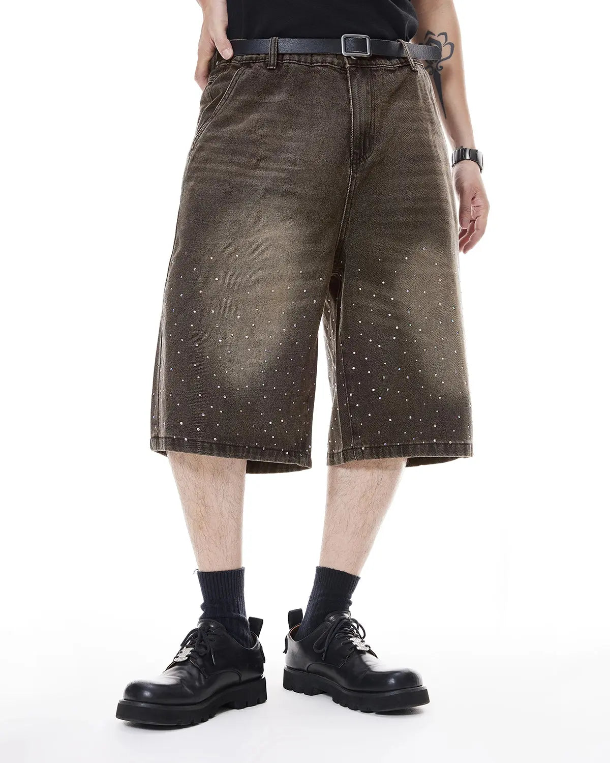 Colorful Rhinestone Washed Jeans Shorts | Flation Streetwear