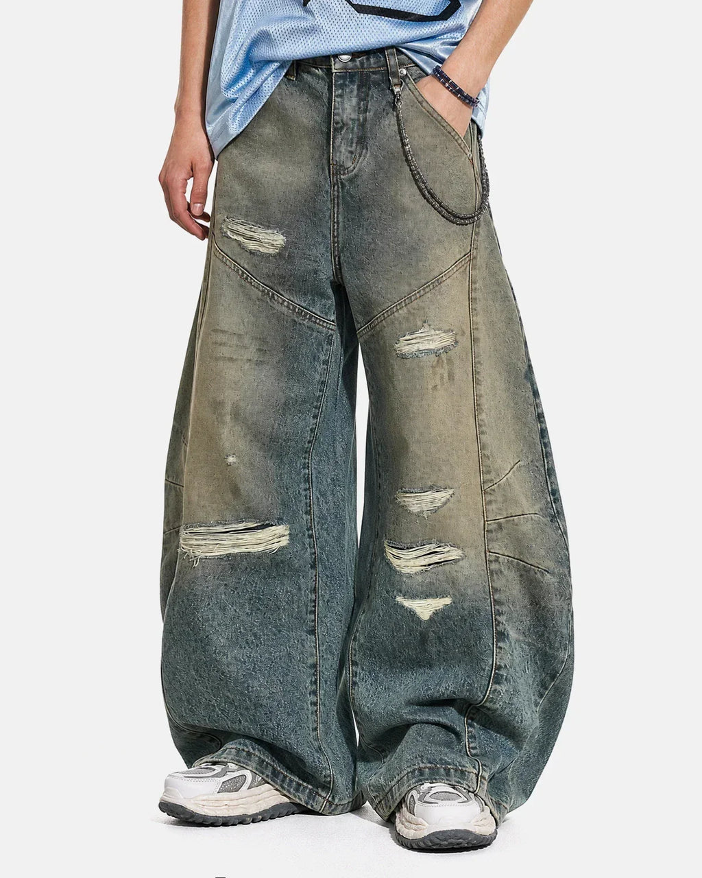 Distressed Dirty Wash Barrel Jeans | Flation Streetwear