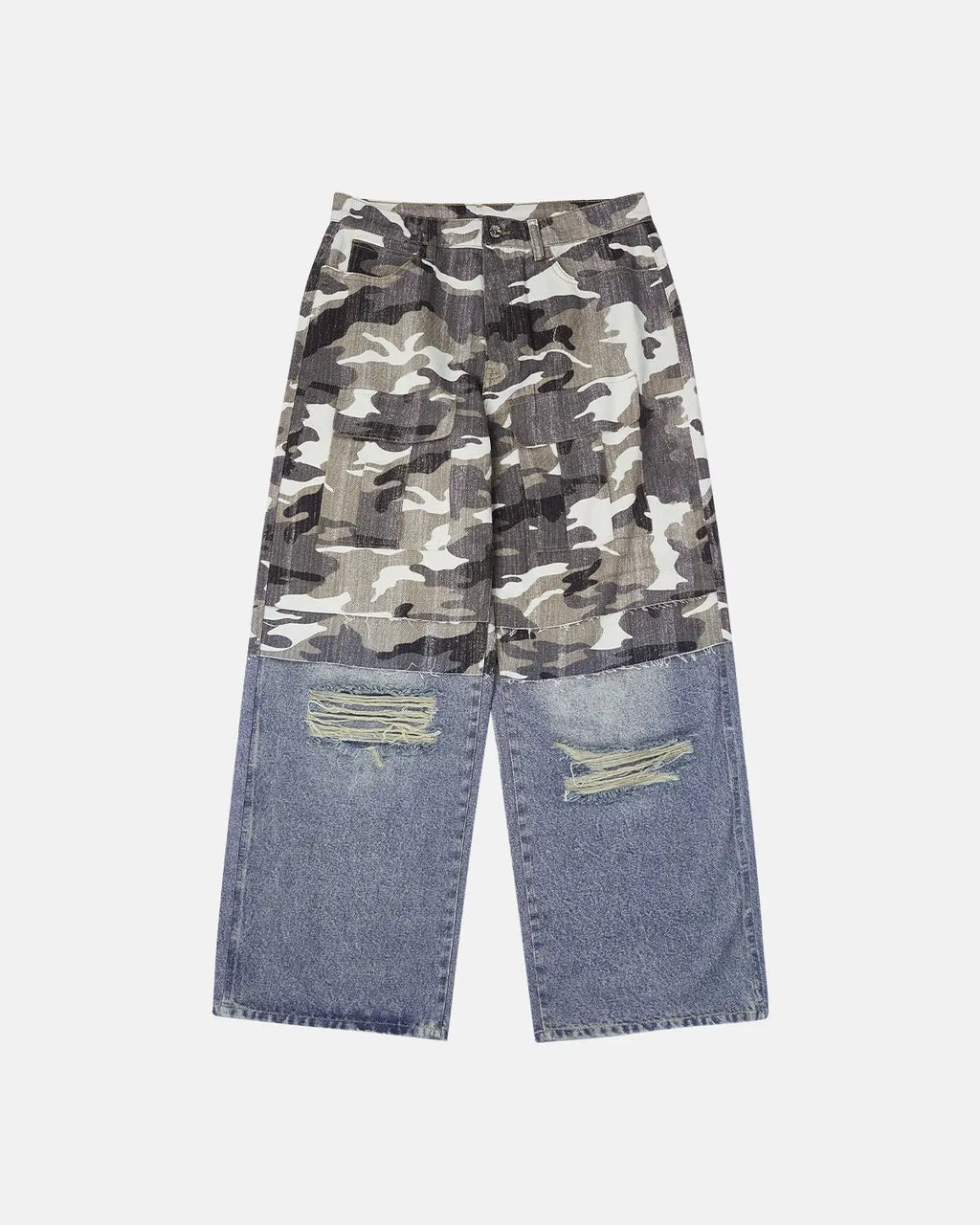 Patchwork Effect Print Baggy Jeans | Flation Streetwear