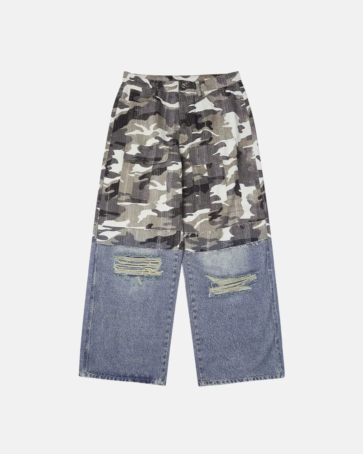 Patchwork Effect Print Baggy Jeans | Flation Streetwear