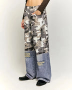 Patchwork Effect Print Baggy Jeans | Flation Streetwear