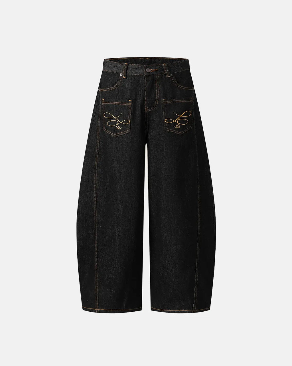 Pocket Embroidery Raw Barrel Jeans | Flation Streetwear