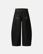 Pocket Embroidery Raw Barrel Jeans | Flation Streetwear