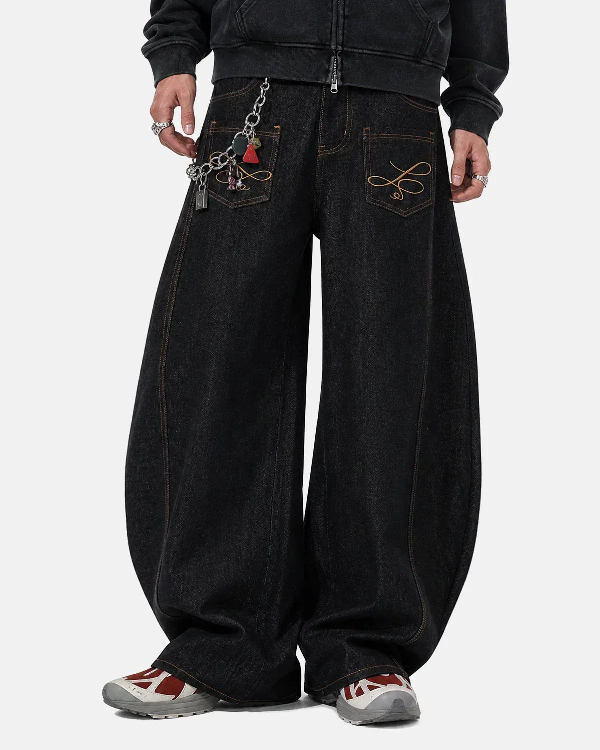 Pocket Embroidery Raw Barrel Jeans | Flation Streetwear