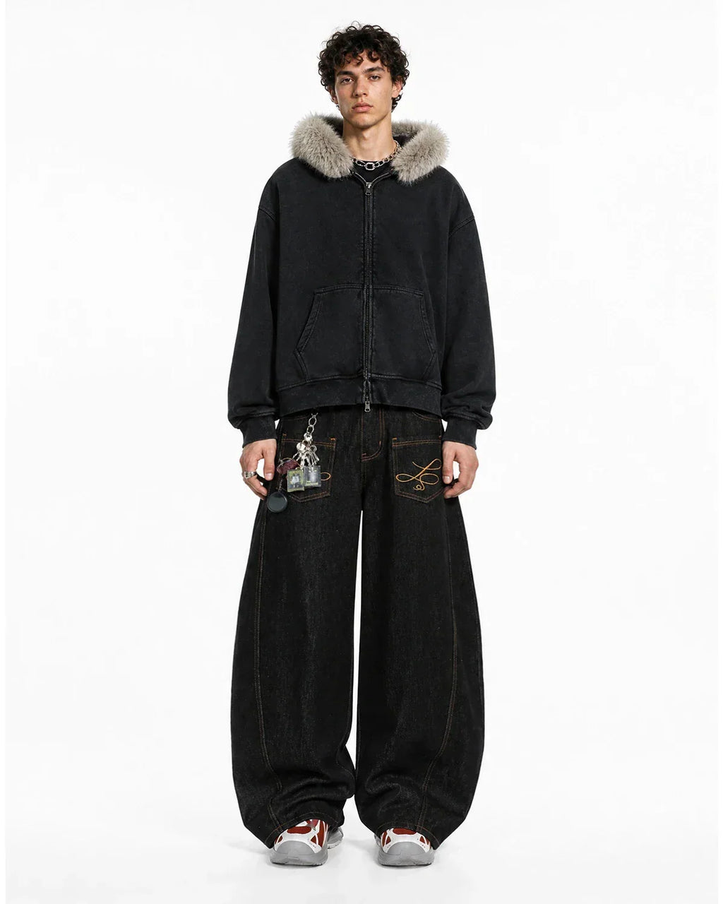 Pocket Embroidery Raw Barrel Jeans | Flation Streetwear