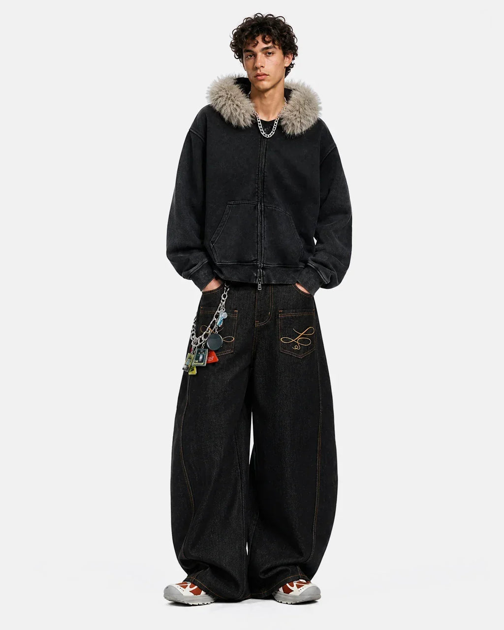 Pocket Embroidery Raw Barrel Jeans | Flation Streetwear