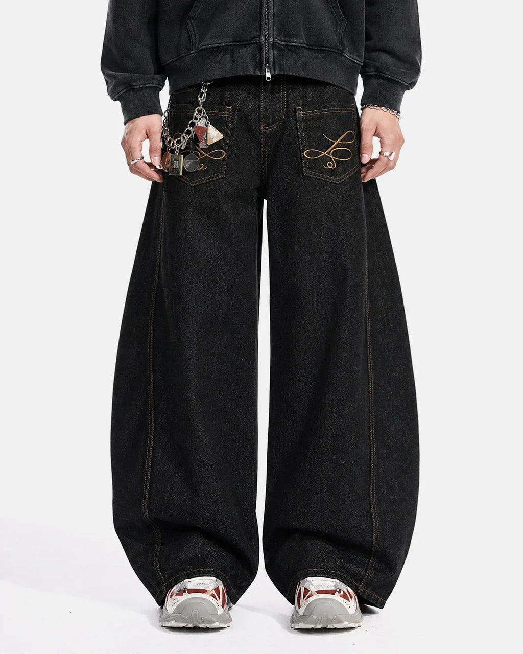 Pocket Embroidery Raw Barrel Jeans | Flation Streetwear