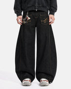 Pocket Embroidery Raw Barrel Jeans | Flation Streetwear