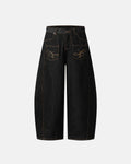 Pocket Embroidery Raw Barrel Jeans | Flation Streetwear