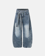 Belted Bamboo Weave Barrel Jeans | Flation Streetwear