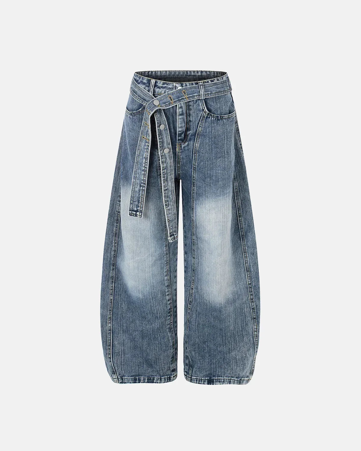 Belted Bamboo Weave Barrel Jeans | Flation Streetwear