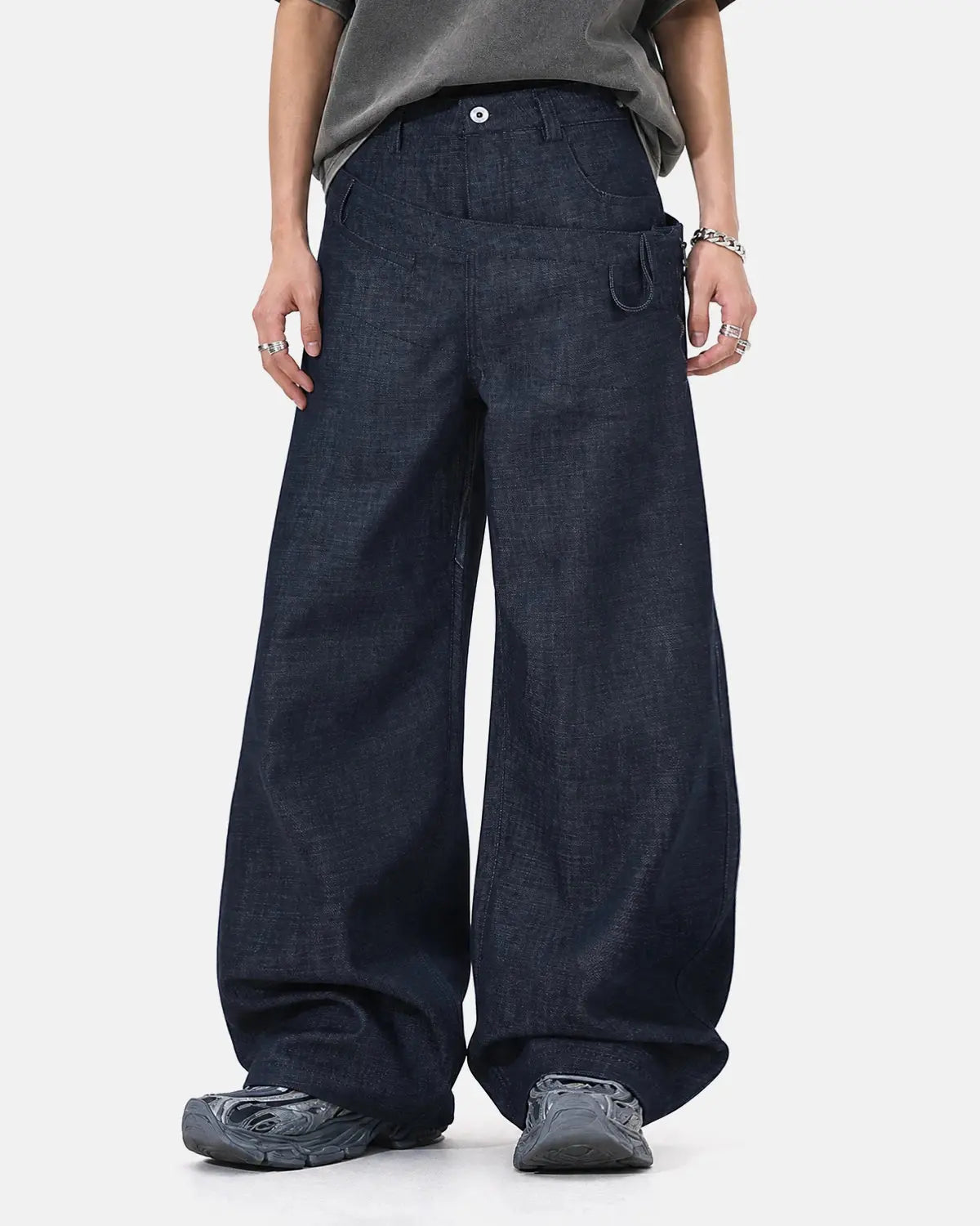 Asymmetric Wrap Waist Baggy Jeans | Flation Streetwear