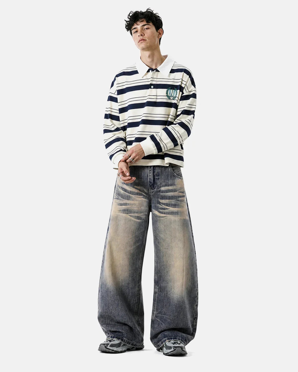 Bamboo Weave Dirty Wash Barrel Jeans | Flation Streetwear