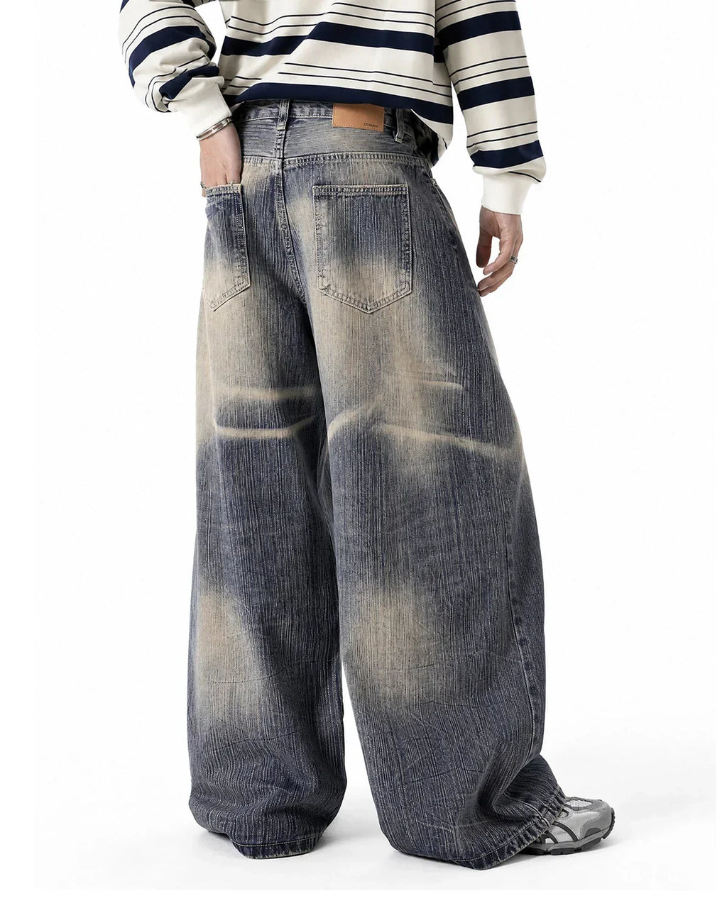 Bamboo Weave Dirty Wash Barrel Jeans | Flation Streetwear