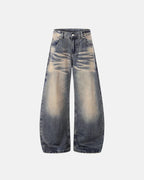 Bamboo Weave Dirty Wash Barrel Jeans | Flation Streetwear
