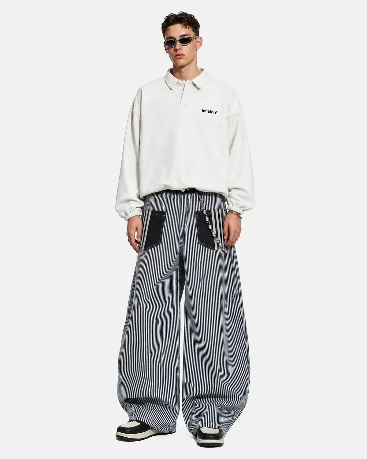 Striped Patch Pocket Baggy Jeans | Flation Streetwear