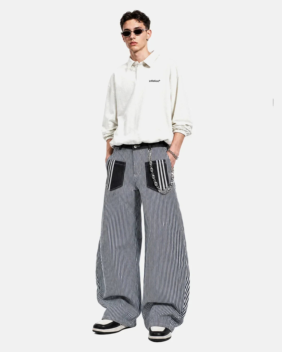 Striped Patch Pocket Baggy Jeans | Flation Streetwear